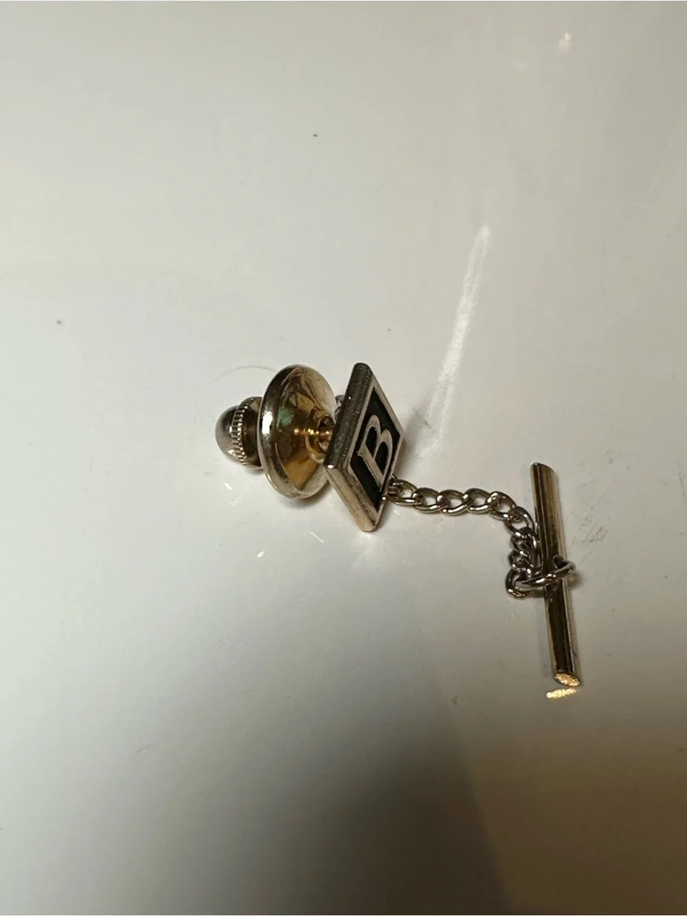 Vintage Gold Tone Black Enamel Letter B Tie Tack Lapel Pin